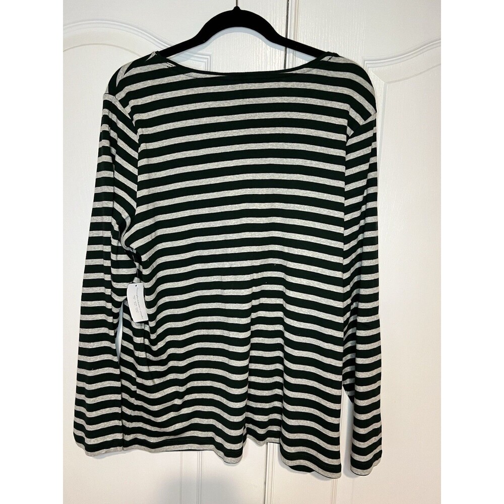 CJ Banks Women Top Shirt Knit Green Gray Stripe Plus Sz 1X Long Sleeve Soft NWT - Picture 3 of 12